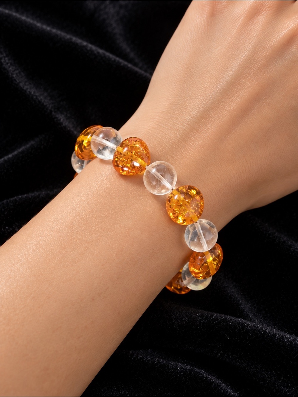 Amber and Clear Bead Bracelet with Toggle Closure